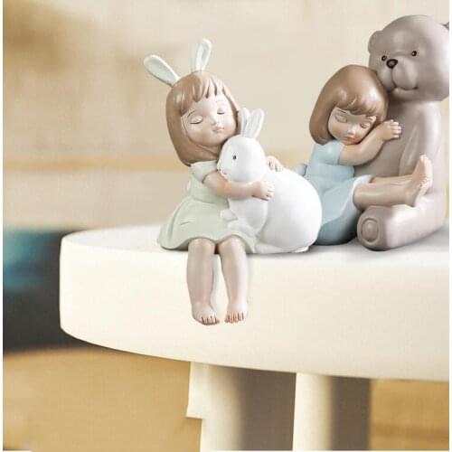 Modern Resin Cute Cartoon Girl Ornaments Home Bedroom Table Figurines Decoration Office Coffee Furnishing Crafts Birthday Gifts