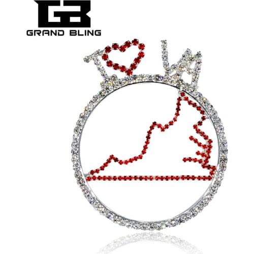USA States Theme Brooch " I Love Virginia" Word Brooch Pin Unique Rhinestone Jewelry