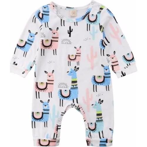Cute cartoon alpaca print infant baby jumpsuit long sleeve comfort romper 0-24M newborn boy girl clothes