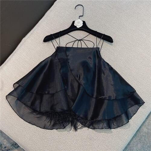 Feather Edge Camisole Women New Korean Style Sexy Halter Spaghetti Straps Sweet Girl Tank-Top Lady Casual Crop Top 2021