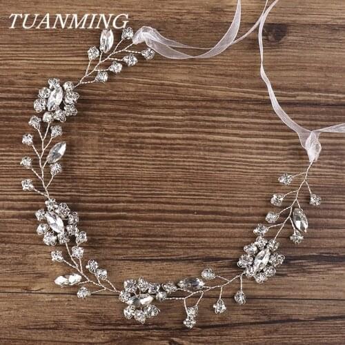 Women Crystal Headband Wedding Hair Accessories For Bride Wedding Silk Band Hairbands Bridal Headpiece Head Chain Jewelry