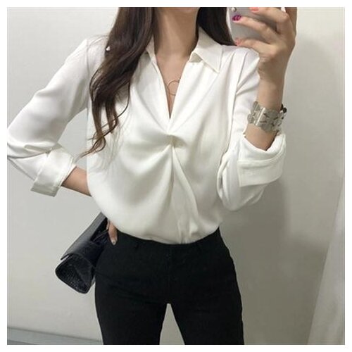 Womens Chiffon Shirt Spring and Autumn V-neck Satin Shirt Loose Blusas Ropa De Mujer