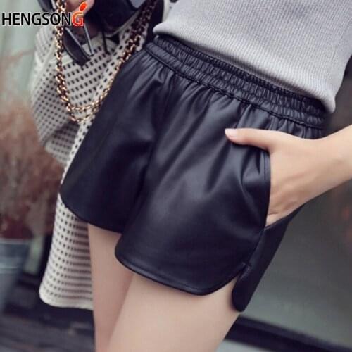 S-3XL 2019 Autumn/Winter Wild PU Leather Shorts Female Korean Casual Large Size Out Wear Wide Leg Elastic Band Short Pants