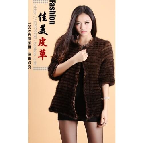 Winter fur clothes mink hair knitted clothes half sleeve three quarter sleeve o-neck medium design sweet paragraph