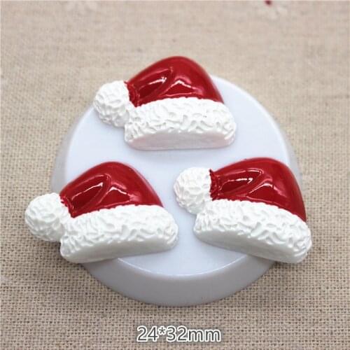 10pcs New Cute Resin Christmas Santa Claus Hat Flatback Cabochons for New Year Home Decoration,24*32mm(SD1030)