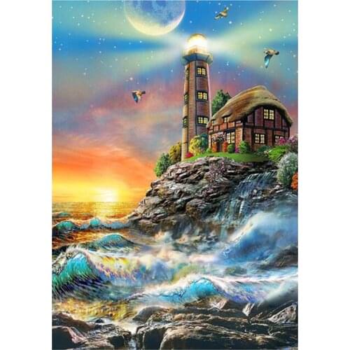 5D DIY Full Round/Square Diamond Painting Lighthouse Scenery 3D Embroidery Cross Stitch Rhinestone Mosaic Home Decor Gift Y1366