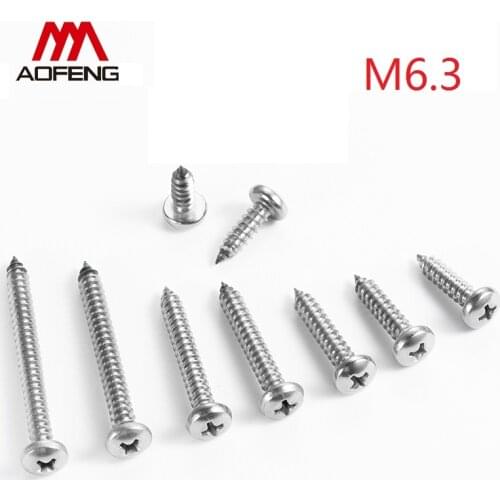 6.3mm Cross Recessed Pan Head Self Tapping Screws M6.3x13 16 19 22 25 35 38 45 50 55 60mm Pan Head Philips Self Tapping Screws