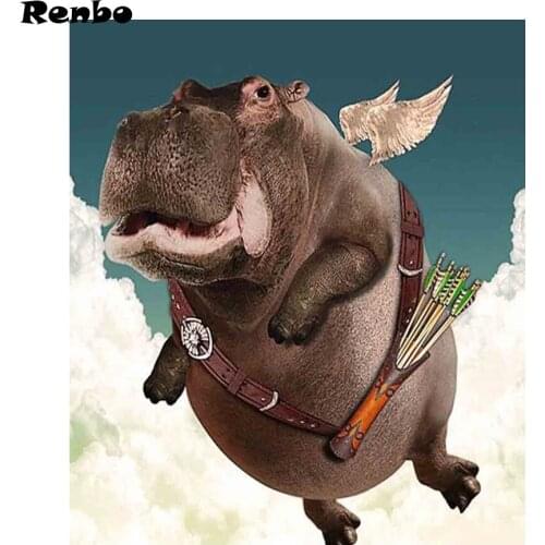 5D DIY Diamond Painting Animal Flying hippo Diamond Embroidery Full Square Cross Stitch Rhinestone Mosaic Painting Decor Gift