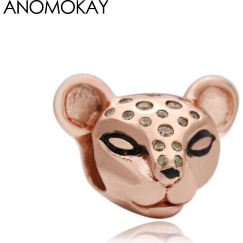 Anomokay Lovely Rose Gold Color Leopard Charm Bead Set with Crystal fit DIY Jewelry Making