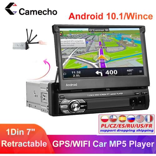 Camcho Car Radio 1 din Android 10.1 Car Stereo 7" HD Retractable Touch Screen Car MP5 Player SD FM USB For VW Nissan Hyundai Kia