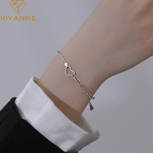 XIYANIKE 925 Sterling Silver Spliced Hollow Love Heart Bracelet Women Fashion Shiny Hot Handmade Valentines Day Gift Wedding
