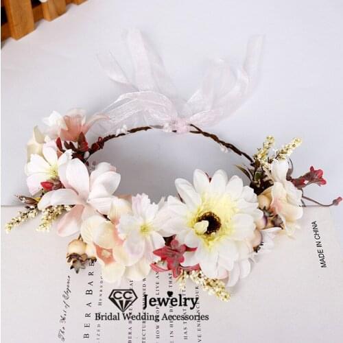 CC Women Crown Wedding Hair Accessories for Women Engagement Jewelry Bridal Headdress 100% Handmade Wreath Flower Headband 58400