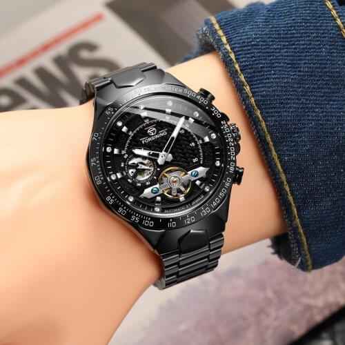 Forsining Classic Mens Mechanical Watches Fashion Automatic Male Clock Blue Stainless Steel Waterproof Business Clock Relogio