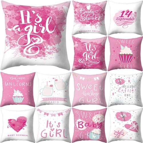 Love Heart Cushion Cover Cotton Polyester Pink Printed Pillow Case Home Sofa Bed Romantic Decor Pillow Cover