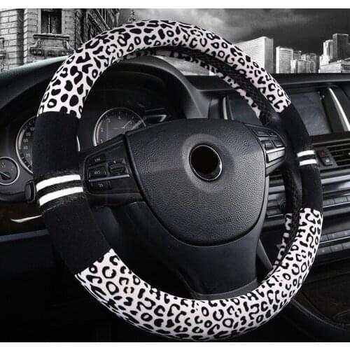 Steering Wheel Cover Leopard Plush Warm Fashion Universal Size 38cm Sport Auto Steering Accessories For BMW Peugeot mazda 3 etc