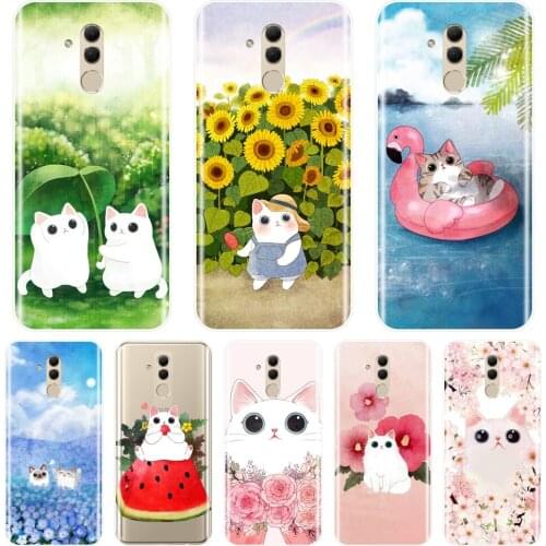 TPU Kawaii Cat Flower Sunflower Back Cover For Huawei Mate 9 10 20 Pro Soft Silicone Phone Case For Huawei Mate 7 8 9 10 20 Lite