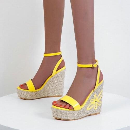 ZawsThia Bohemian Patent PU Leather Hemp Sole Espadrilles Platform Wedges High Heels Womans Shoes Open Toe Sandals Size 33-48