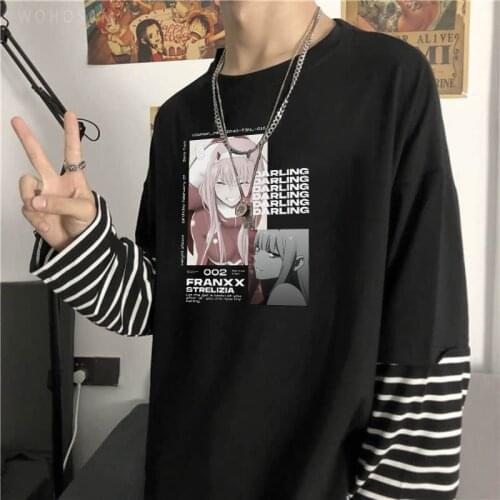 Kawaii Zero Two Anime Darling In The Franxx Women Men T Shirt Harajuku Tee Tops Unisex Black/white Stripes Long Sleeve T Shirt