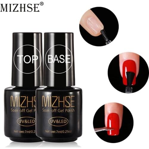 MIZHSE 7ml 2pcs Top Coat And Base Coat Nail Polish Gel Vernis Semi For Nail Art Design Nail UV LED Lamp Primer Nail Art Tools