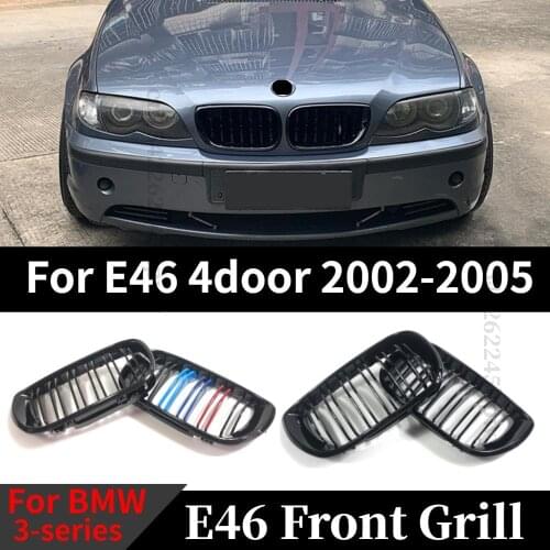 Gloss Black Front Kidney Double Slat Grill For BMW E46 4 Door 4D 3 Series 2002 2003 2004 2005 318i 320i 325i 330i Grillles