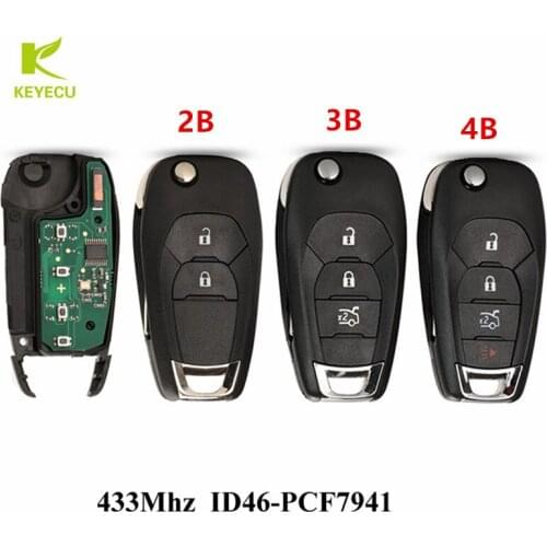 KEYECU Replacement New 2/3/4 Button Flip Remote Key Fob 433MHz PCF7941 for Chevrolet Cruze Avo 2014 2015 2016 2017 2018