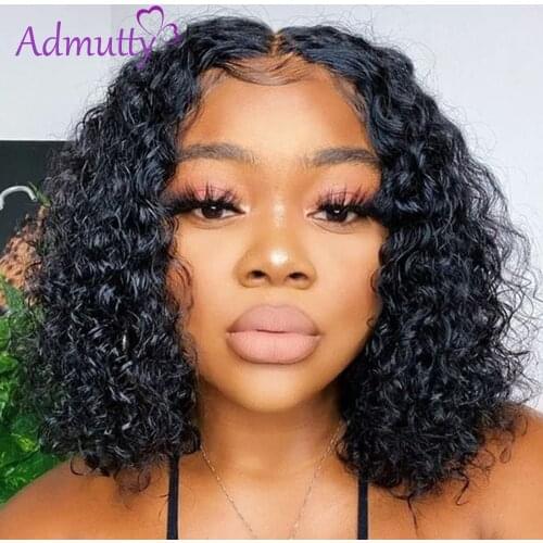 HD Transparent Lace Wig Curly Bob Wig 13*4 Lace Front Human Hair Wigs For Black Women Peruvian Remy Hair Pre Pluced 150% Density