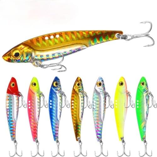 8g 3D Eyes Metal VIB Blade Lure Sinking Vibration Baits Artificial Vibe for Bass Pike Perch Fishing Tackle Treble Hook