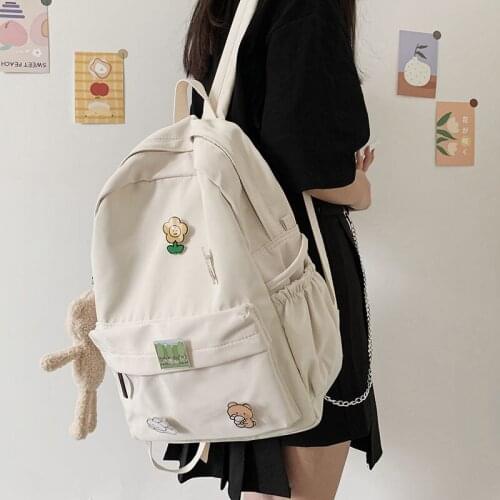 Lovely Women Backpack Trendy Nylon Female Student College School Bag Badge Kawaii Girls Doll Backpacks Book Ladies Fashion Bags