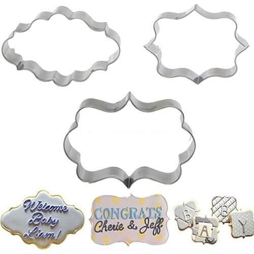 3Pcs/Lot Vintage Plaque Frame Cookie Cutter Set steel Biscuit Mould Fondant Cake Decorating Tools Fondant sugarcraft Molds