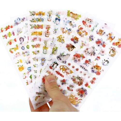 6 pcs/Lot Cat & Flowers cartoon stickers Garden birds fruit sticker decoration for diary phone Stationery School supplies 6956