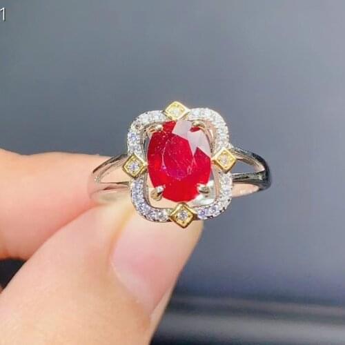 Natural New Burning Ruby Gemstone Fashion Ring for Women Real 925 Sterling Silver Fine Jewelry