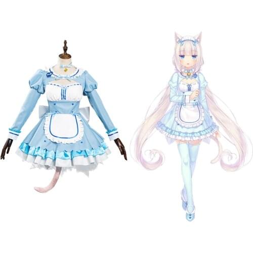 Nekopara Chocola/Vanilla Cosplay Costumes Blue Maid Dress Outfits Halloween Carnival Suit