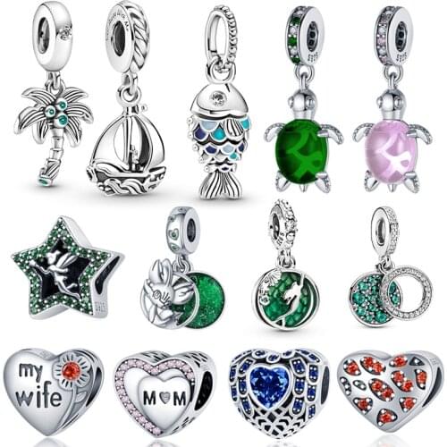 2021 New 925 Sterling Silver Kitten and Pink Dumbbells Fish Charm Bead Fit Original Pandora Bracelets DIY Jewelry For Women Gif