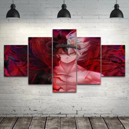 Hd Prints Black Clover Poster Wall Art Fight Anime Canvas Painting Modular 5 Panel Asta Pictures Framed Home Decor For Bedroom