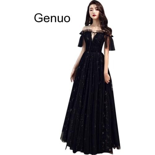 Dress Female Ladies Noble Elegant Off The Shoulder Black Long Annual Meeting Party Host Dress Noble Aura Queen Dames Jurken