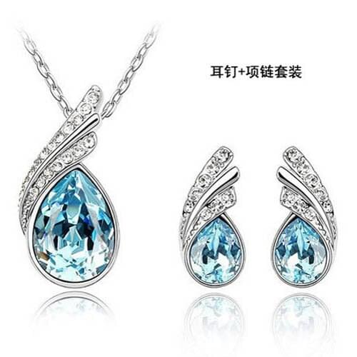 Silver Color Teardrop Shape Pendant with Earrings fashion Necklace set Water Drop Design jewelry