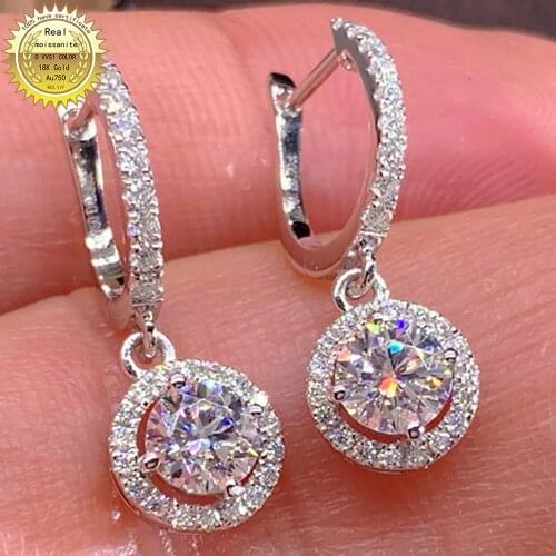18K Au750 White Gold Earring DVVS Moissanite Diamonds 1 2 4 6 Carat Round Wedding Party Engagement Anniversary Gift Earrings