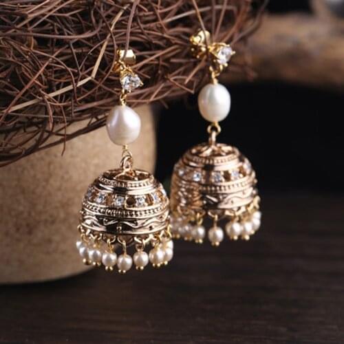 New Arrival Retro Freshwater Pearls Dropping Earrings for Woman Girls with Tassel Small Pearls and Special Bells Design