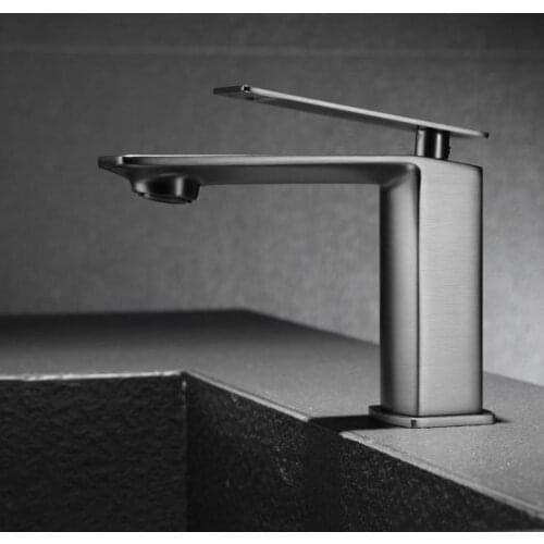Grey Brass Bathroom Washbasin Faucet Hot And Cold Water Mixer Taps Short & Tall Style Deck Mounted Single Hole 1 Handle