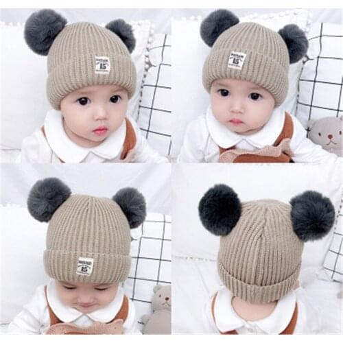 0-24M Baby Hat Winter Warm Wool Knit Hat With Furry Balls Pompom Toddler Cute Lovely Beanie Cap Newborn Photography Props Gifts