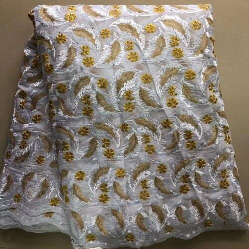 5 yard Swiss Lace Fabric Latest Heavy Beaded Embroidery African 100% Cotton Fabrics Swiss Voile Lace Popular Dubai Style