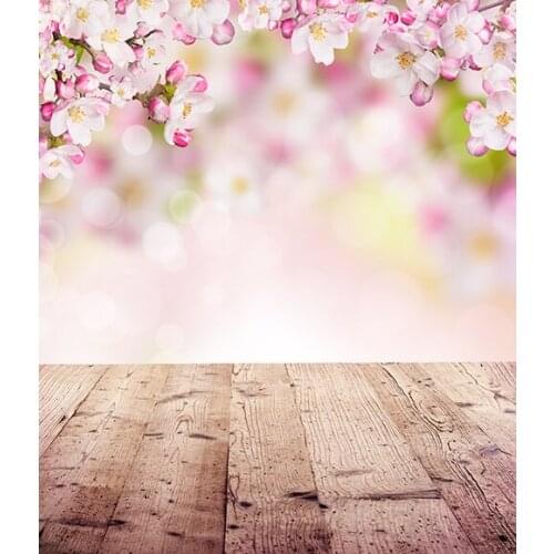 VinylBDS Background For Wedding Photography Pink Peach Blossom Backdrop Old Wood Floor Background Photo Studio