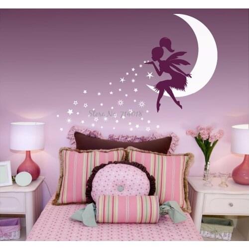 Fairy Blowing Stars Wall Decal Fairy Blowing Pixie Dust Vinyl Wall Stickers for Kids Room Girl Bedroom Decor Vinilos Parede A939
