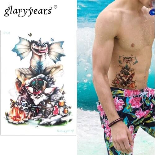 Glaryyears A Bit Big Arm Temporary Tattoo Sticker Dinosaur Fake Tatoo Sleeve Flash Tatto Waterproof Body Art Men Women LC-332