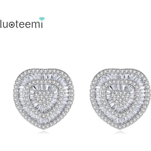 LUOTEEMI Korean Heart Stud Earrings for Women Fair and Lovely Whitening Cream Russian Jewelry Oro Laminado Aretes Wholesale Item