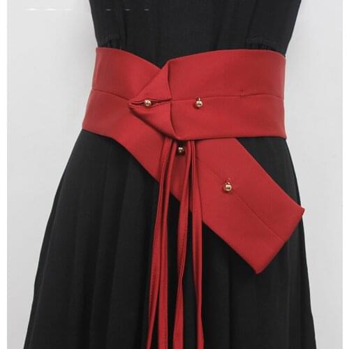Red Irregular Button Tassels Long Wide Womens Belt Personality Belts for Women New Fashion Tide All-match Spring Autumn 2021