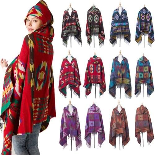 Female Warm Scarf Hooded Horns Button Cloak Imitation Cashmere Shawls Winter Scarves