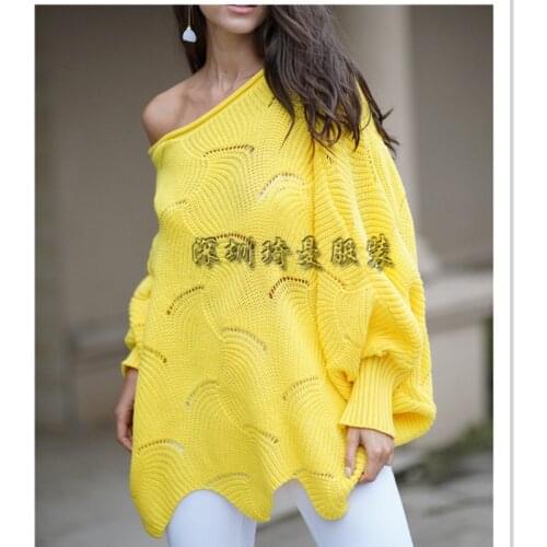 Spring Autumn Sweaters Pullover Women Fashion Office Lady Casual O-neck Loose Sold Color Blue Knitted Tops Hollow Out Pullovers