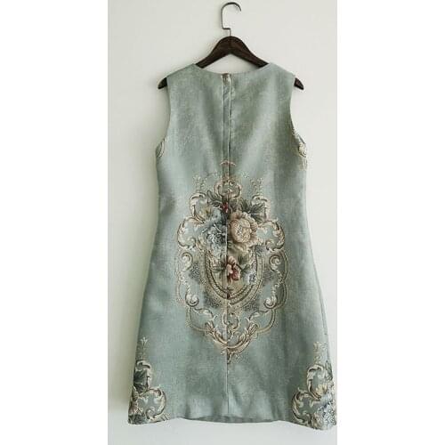 Beading Summer Luxury Women 2021 Runway Fashion Sleeveless Flower Print Jacquard A-line Elegant Mini Dress