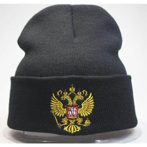Patriot Russian Emblem Embroidered Hats Winter Knit Beanies for Men Women Black Dark Red Navy
